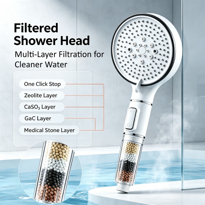 High Pressure Shower Head Handheld - Five Speed Adjustable Pressurized Shower Head
