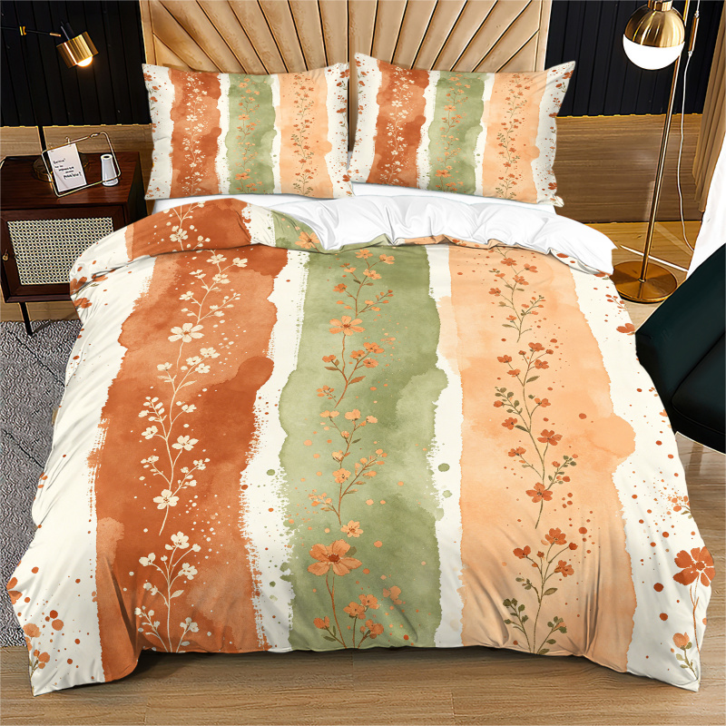 Aesthetic Floral Duvet Cover - Duvet Cover Watercolor Striped Floral Comforter