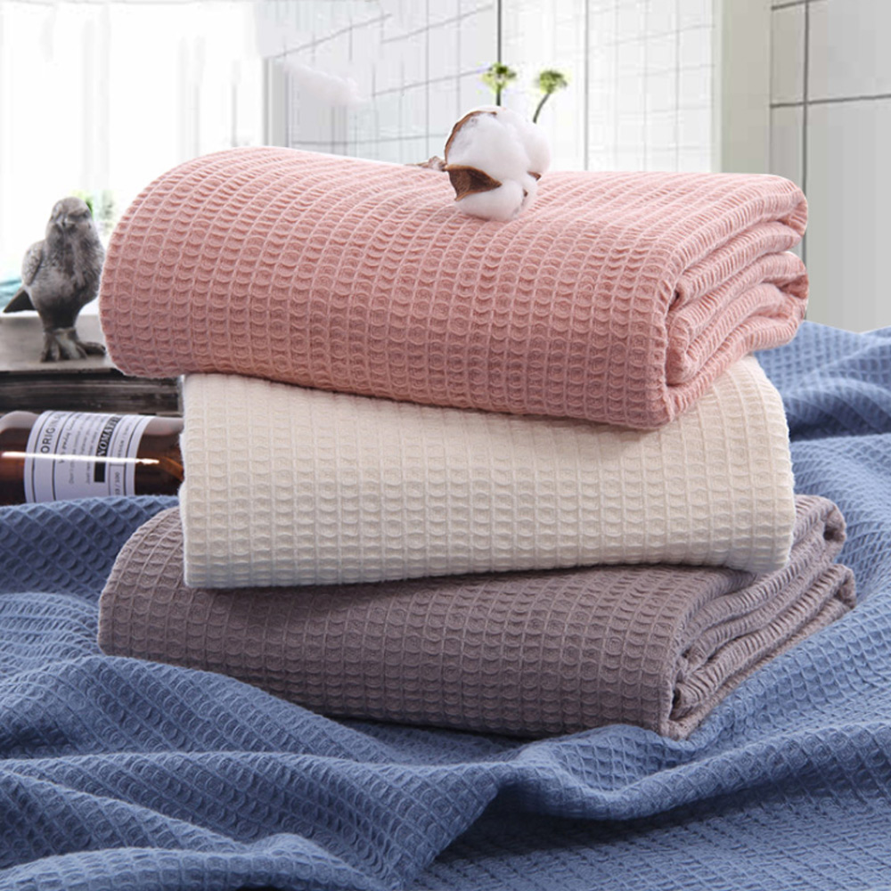 Muslin Cotton Bedspread - Waffle Muslin Summer Bedspreads Gray Pink