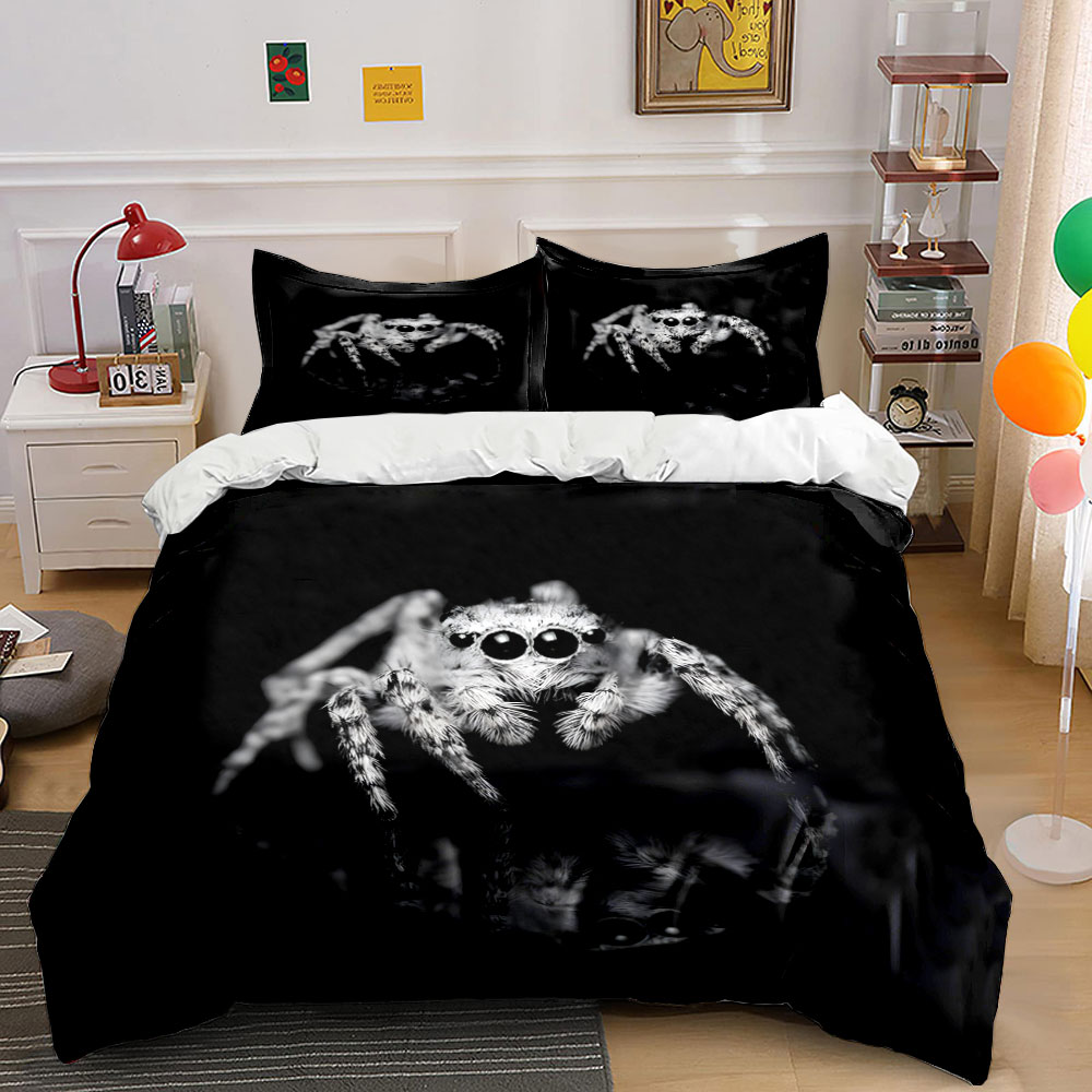 Duvet Cover Sets With Zipper - Jumping Spider Black and White Dark
