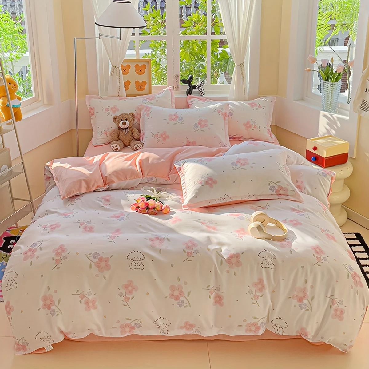 4Pcs Soft Plain Floral Plant P - Duvet Cover Sets With Zipper review and price