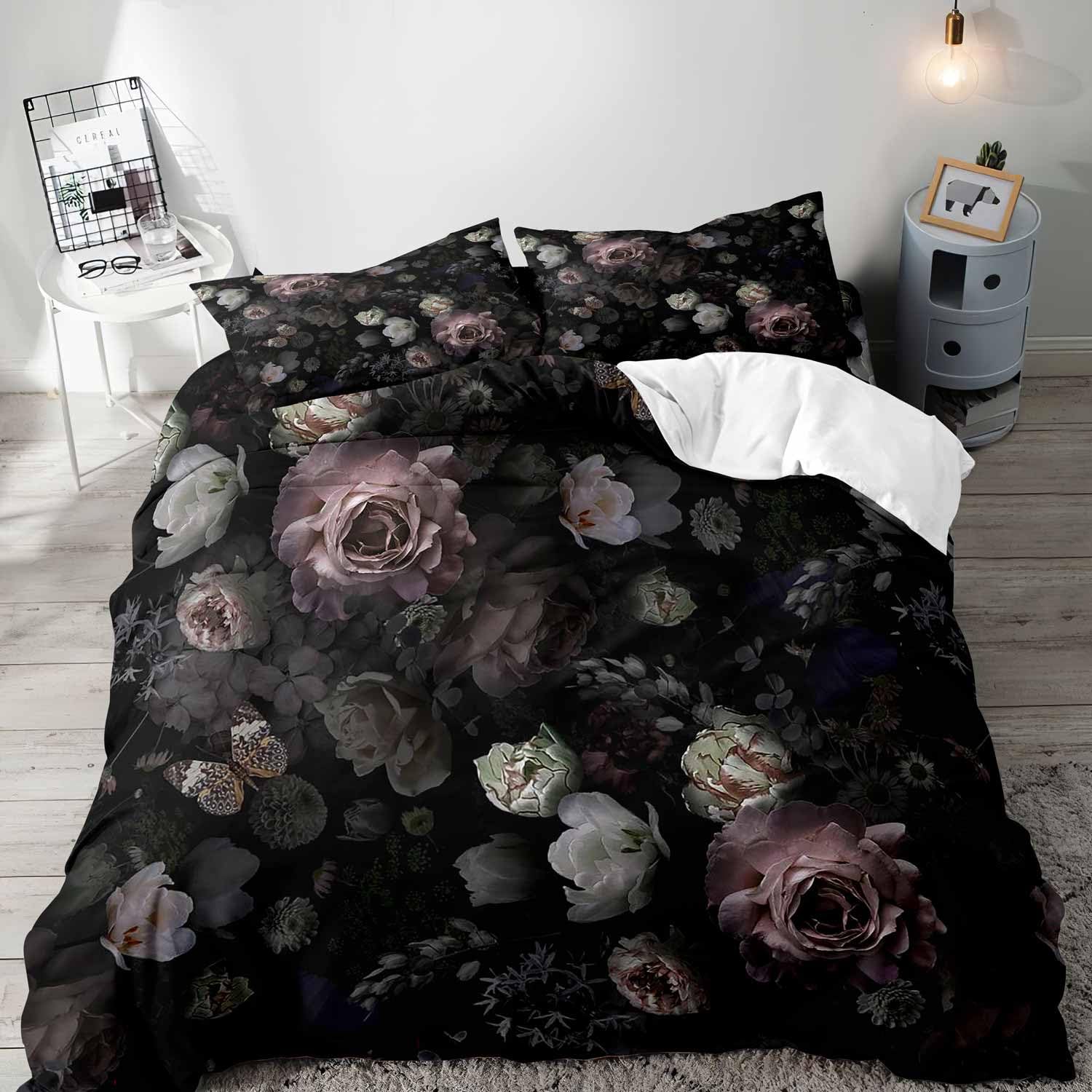 Black Floral Duvet Cover Queen - Aesthetic Floral Duvet Cover review and price