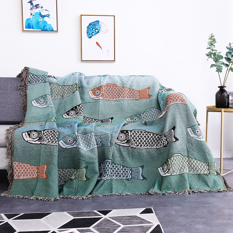 Koi Fish Jacquard Woven Throw  - Boho Throw Blanket Fringe review and price