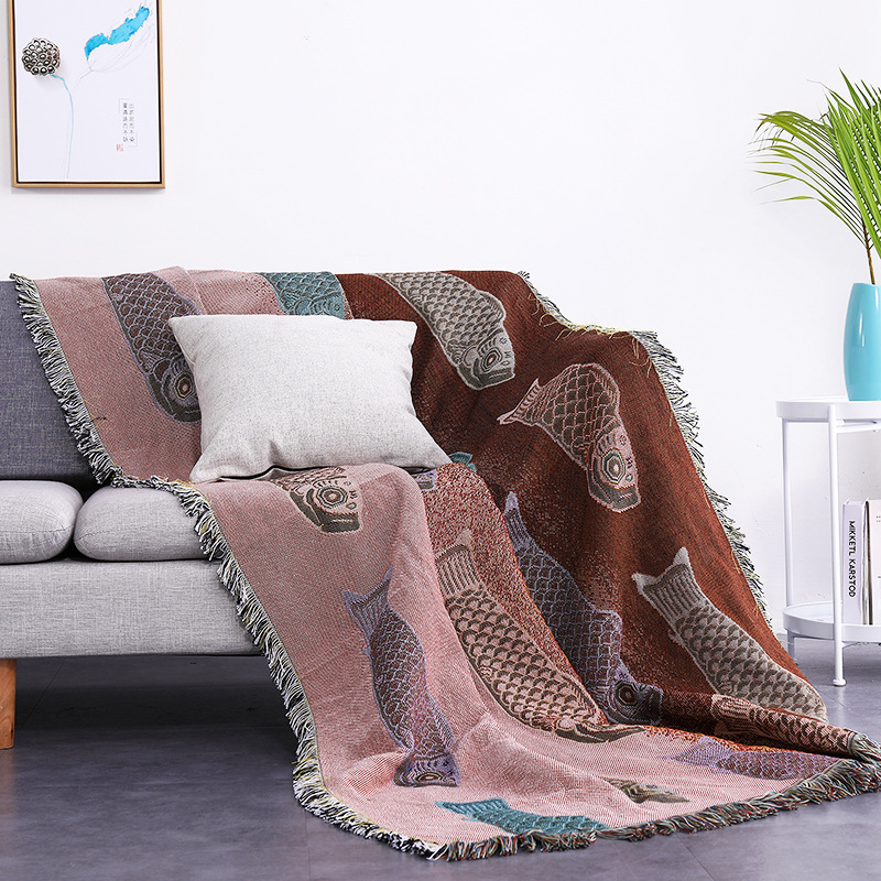 Koi Fish Jacquard Woven Throw  - Boho Throw Blanket Fringe review and price