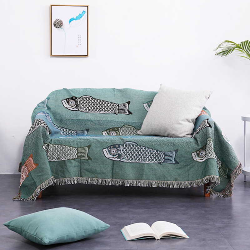 Koi Fish Jacquard Woven Throw  - Boho Throw Blanket Fringe review and price