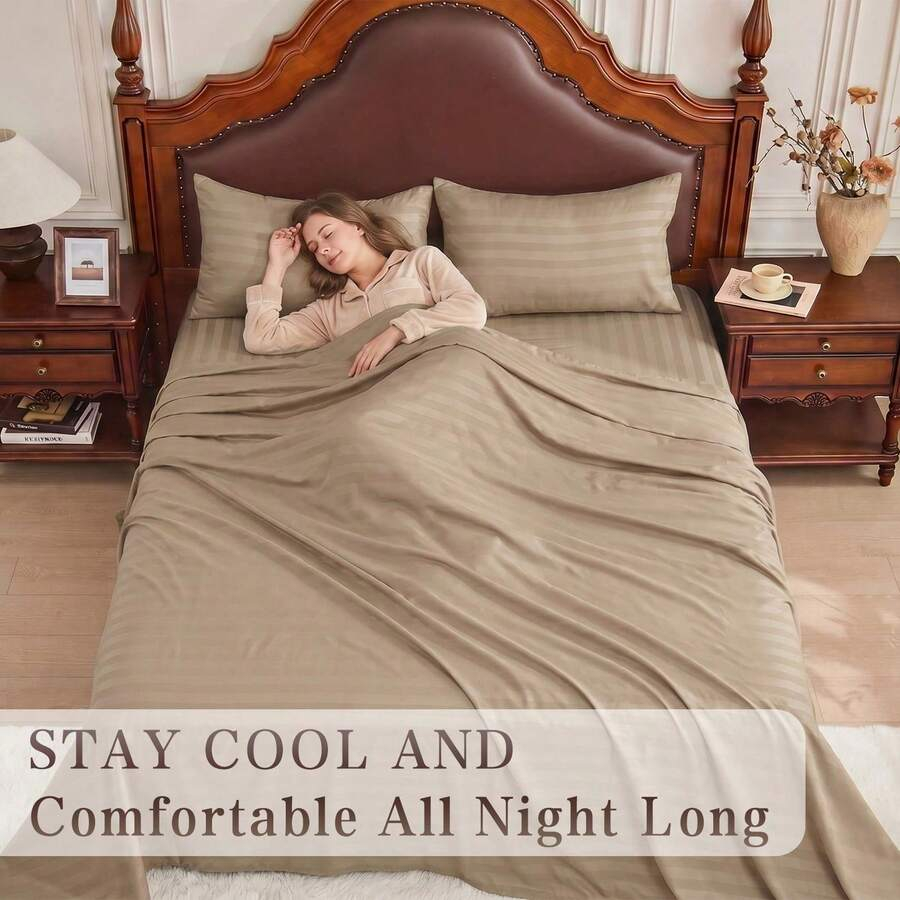 Striped Cooling Sheets Set Kin - Fitted Bed Sheets Deep Pocket review and price