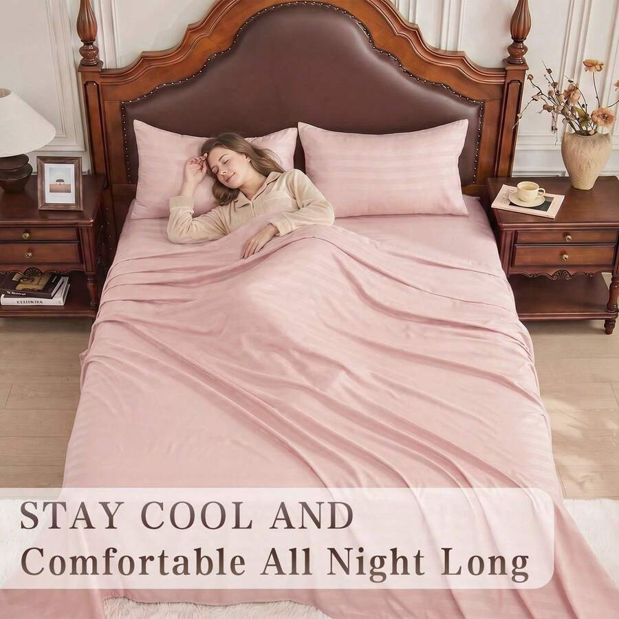 Striped Cooling Sheets Set Kin - Fitted Bed Sheets Deep Pocket review and price