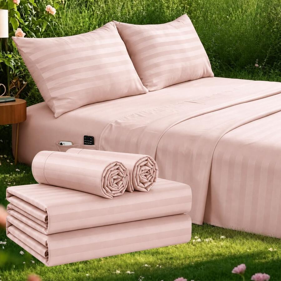 Striped Cooling Sheets Set Kin - Fitted Bed Sheets Deep Pocket review and price