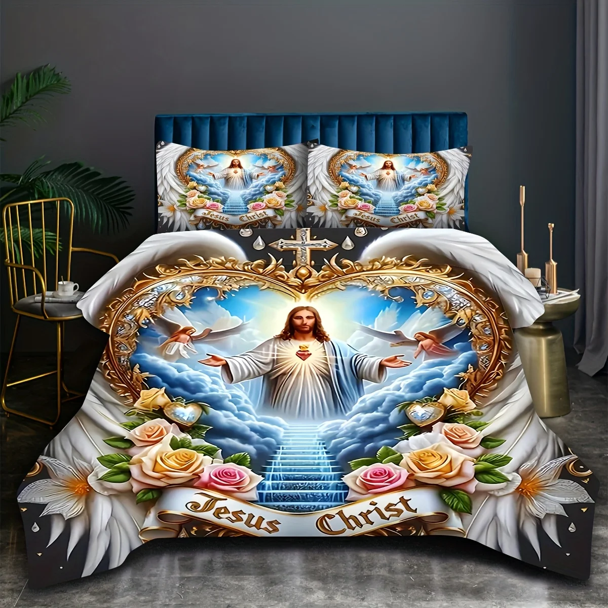 Sacred Devotion Wings Cross Fl - Duvet Cover Sets With Zipper review and price