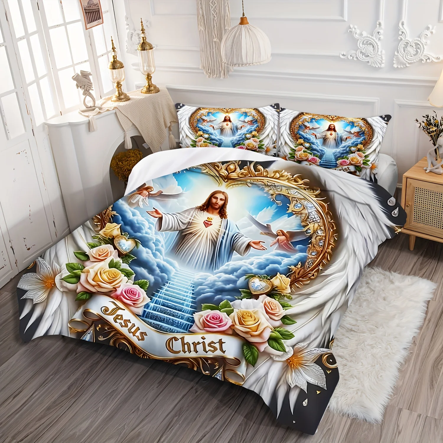 Sacred Devotion Wings Cross Fl - Duvet Cover Sets With Zipper review and price