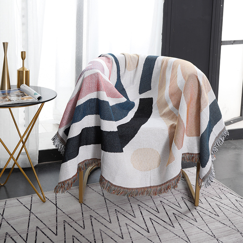 Textile City Abstract Rainbow  - Boho Throw Blanket Fringe review and price