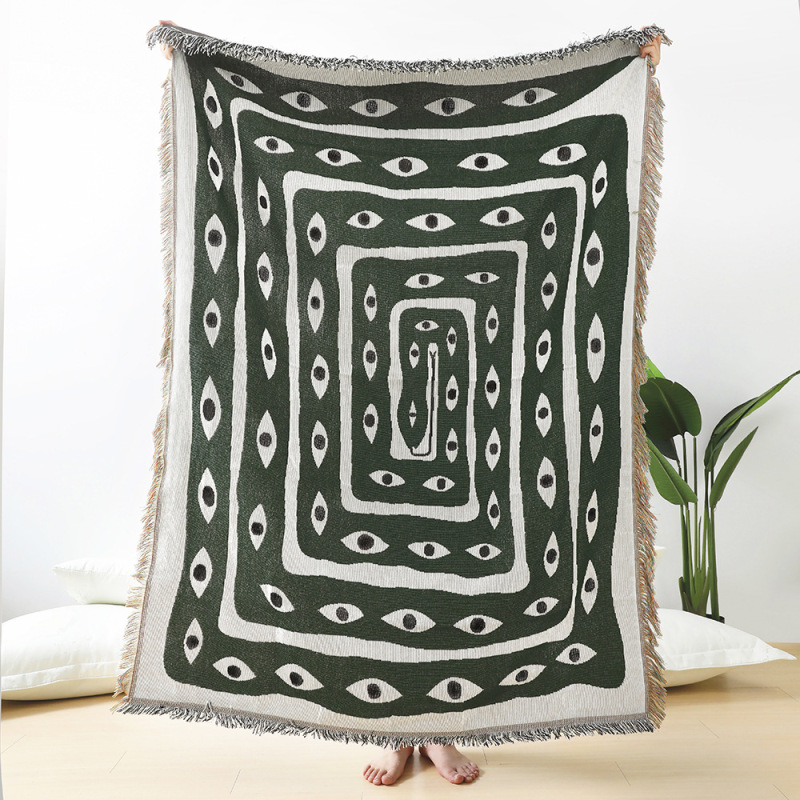 Green White Evil Eye Jacquard  - Boho Throw Blanket Fringe review and price