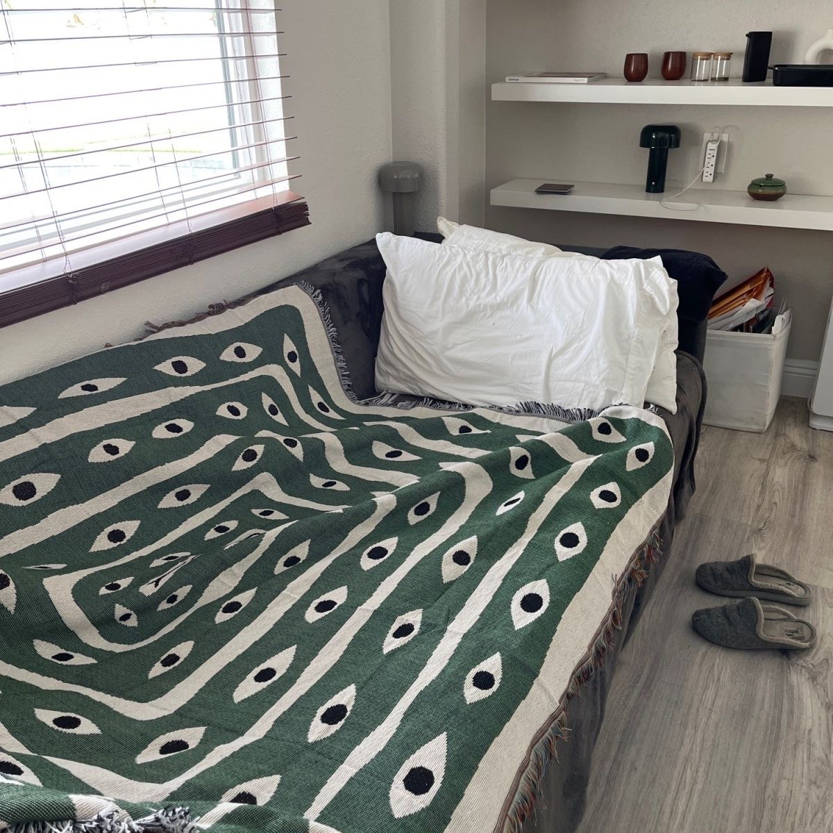 Green White Evil Eye Jacquard  - Boho Throw Blanket Fringe review and price