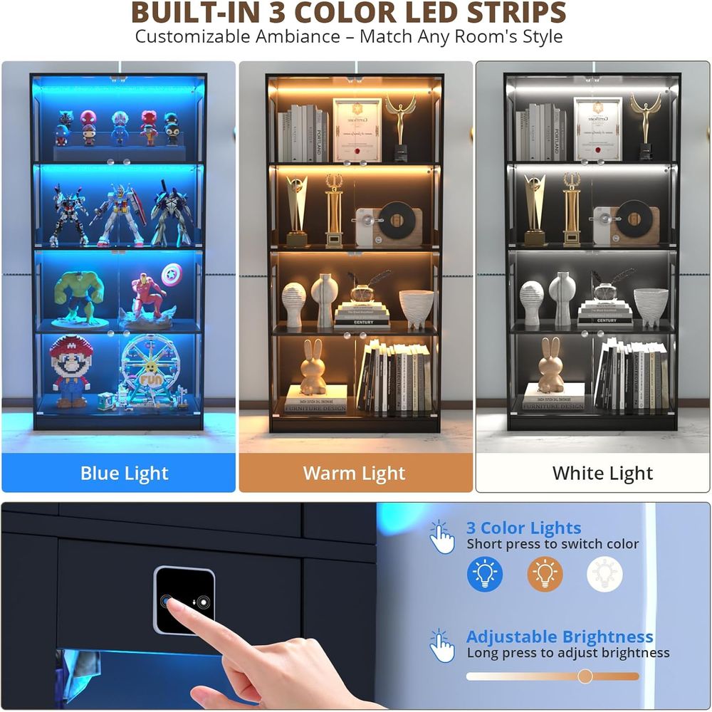 65 Glass Door Display Cabinet, - Lighting review and price