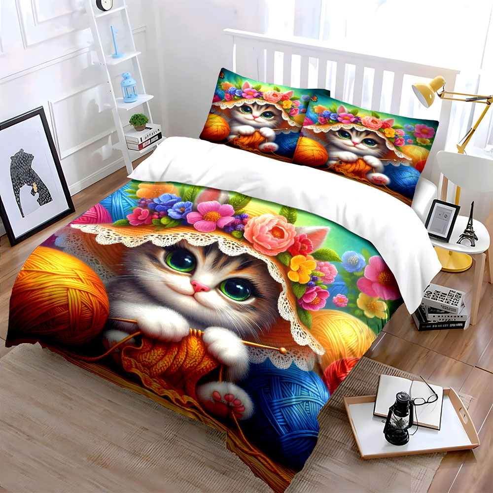 Cat ears, flower wreath, knitt - Duvet Cover Sets With Zipper review and price