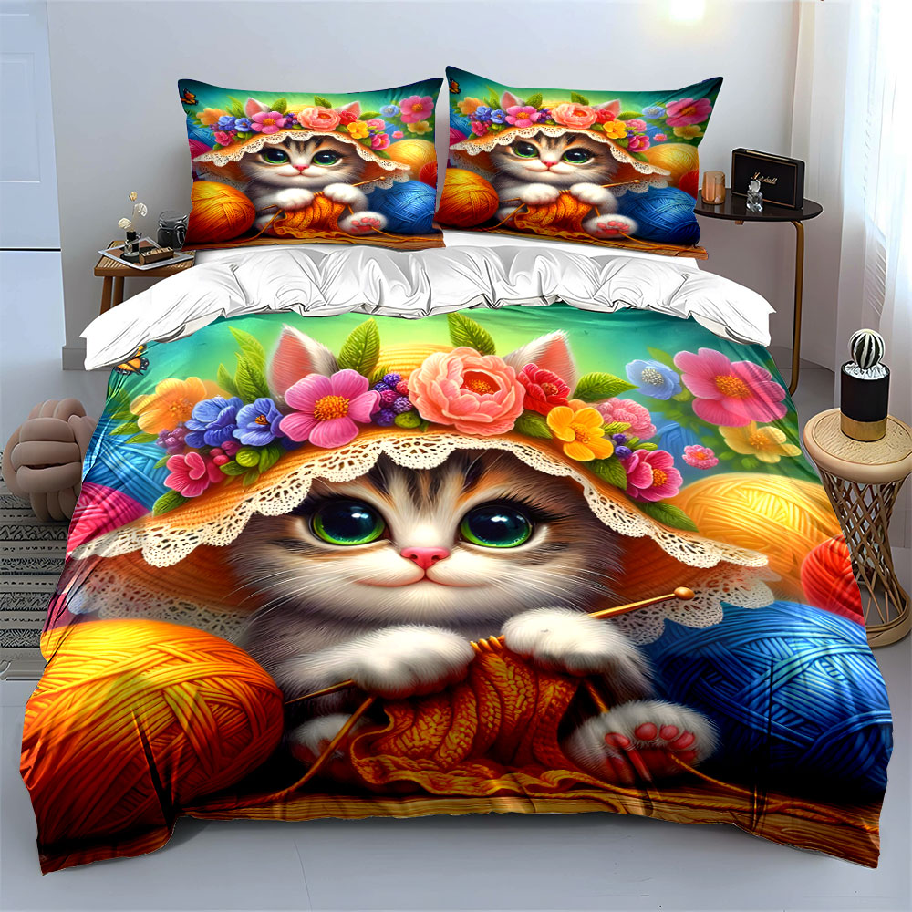 Cat ears, flower wreath, knitt - Duvet Cover Sets With Zipper review and price