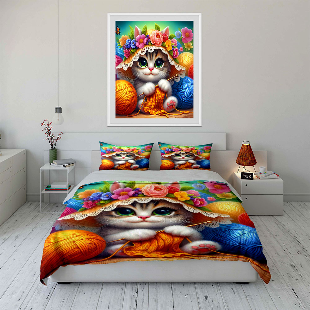 Cat ears, flower wreath, knitt - Duvet Cover Sets With Zipper review and price