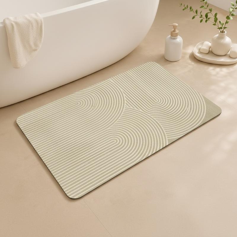 (Beige Striped Diatomite Bath  - Quick Dry Diatomite Bath Mat review and price
