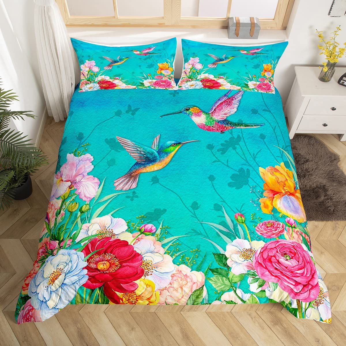 Hummingbird Bedding Set Luxury - Aesthetic Floral Duvet Cover review and price
