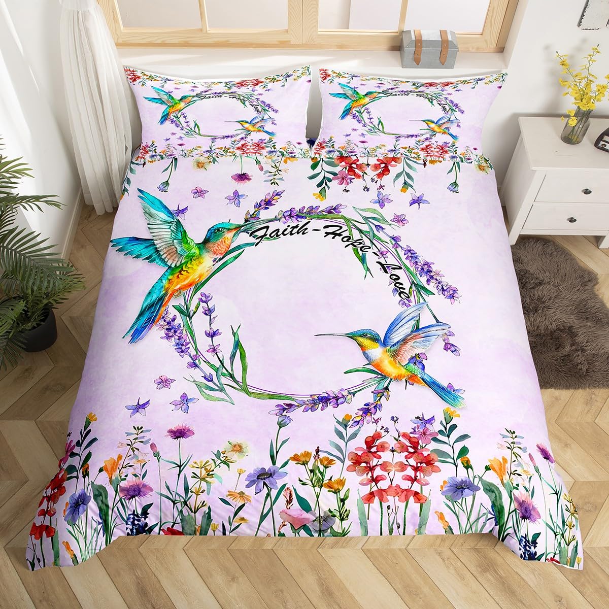 Hummingbird Bedding Set Luxury - Aesthetic Floral Duvet Cover review and price