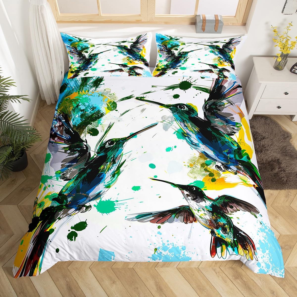 Hummingbird Bedding Set Luxury - Aesthetic Floral Duvet Cover review and price