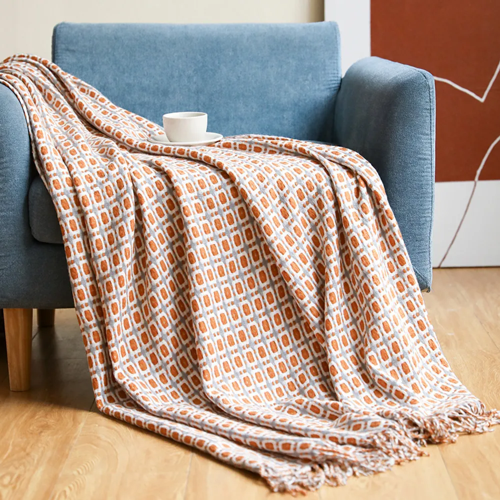 Geometric Grid Jacquard Woven  - Boho Throw Blanket Fringe review and price