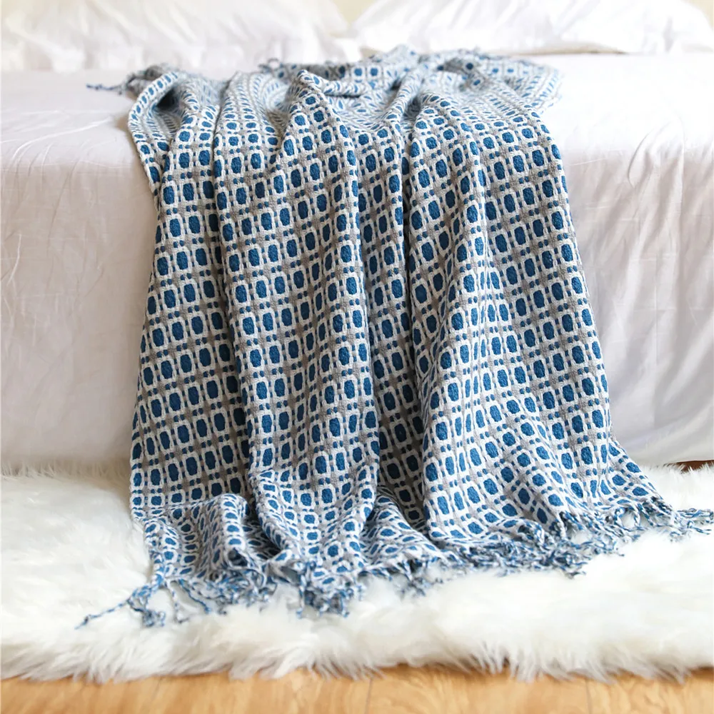 Geometric Grid Jacquard Woven  - Boho Throw Blanket Fringe review and price