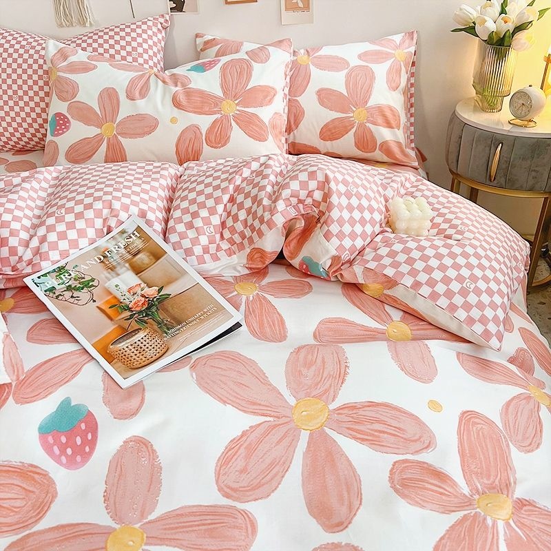 Ins Pink Flowers Bedding Set F - Aesthetic Floral Duvet Cover review and price