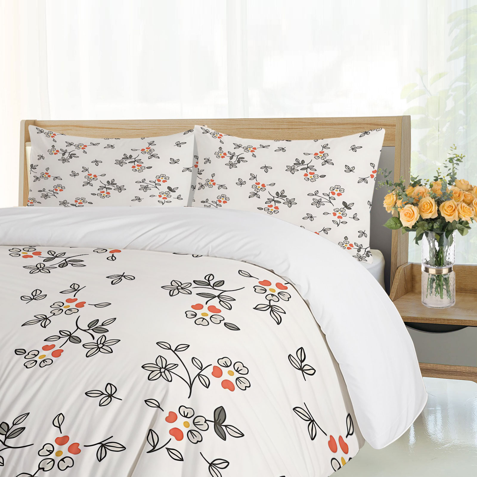Minimal Hand-Drawn Thin Line O - Aesthetic Floral Duvet Cover review and price