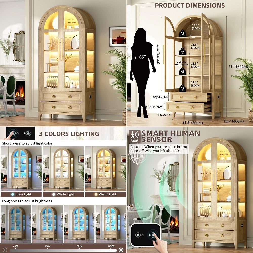 71 Arched Curio Cabinet with G - Lighting review and price