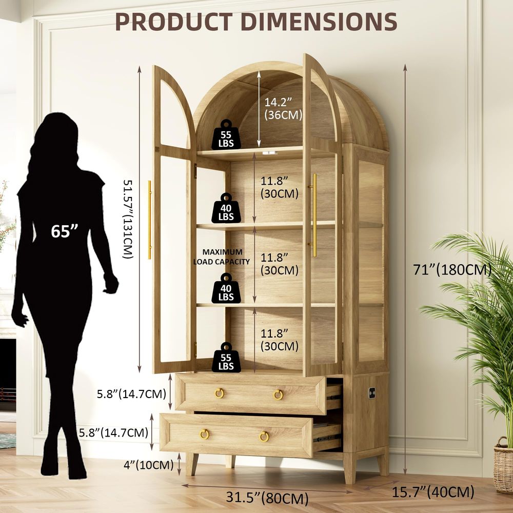 71 Arched Curio Cabinet with G - Lighting review and price