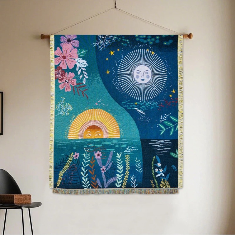 Celestial Sun Moon Woven Tapes - Boho Throw Blanket Fringe review and price