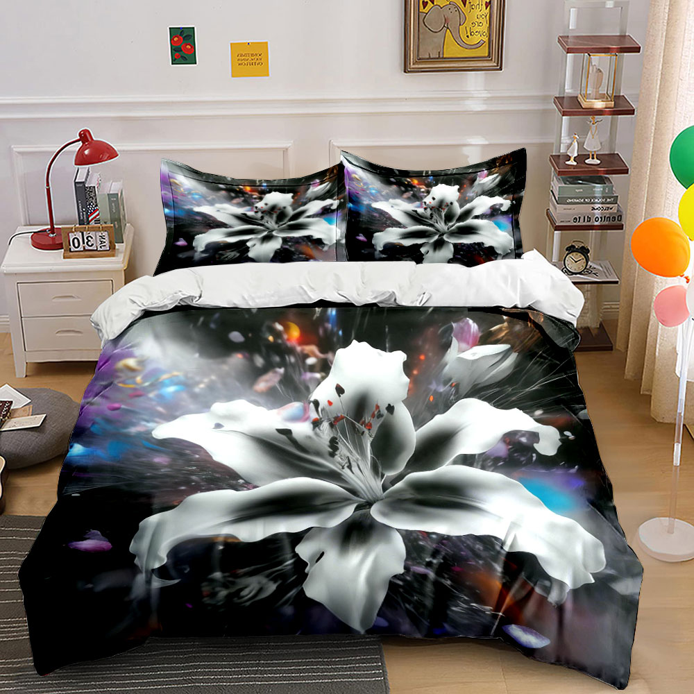 Abstract White Lily Flower Bed - Aesthetic Floral Duvet Cover review and price