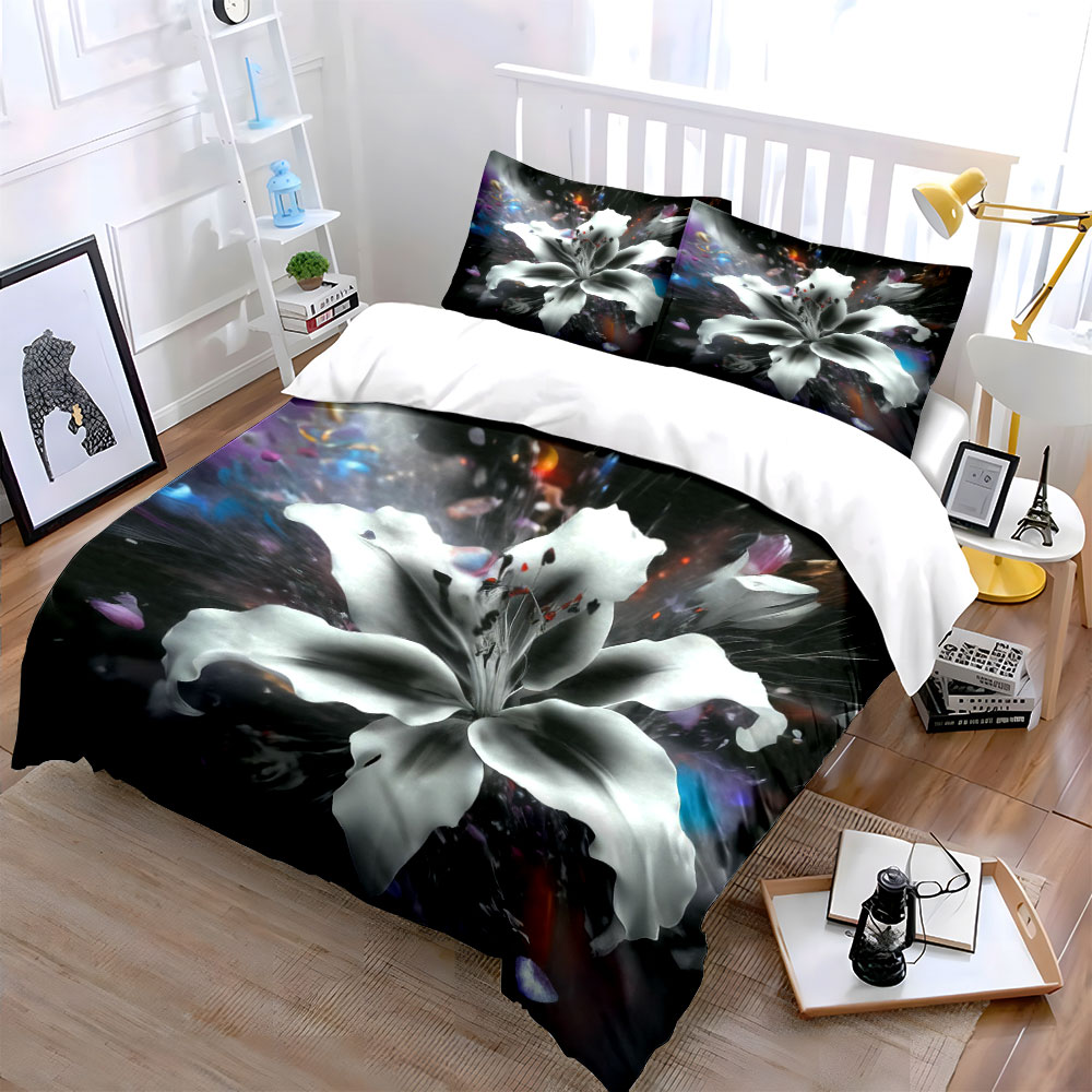 Abstract White Lily Flower Bed - Aesthetic Floral Duvet Cover review and price