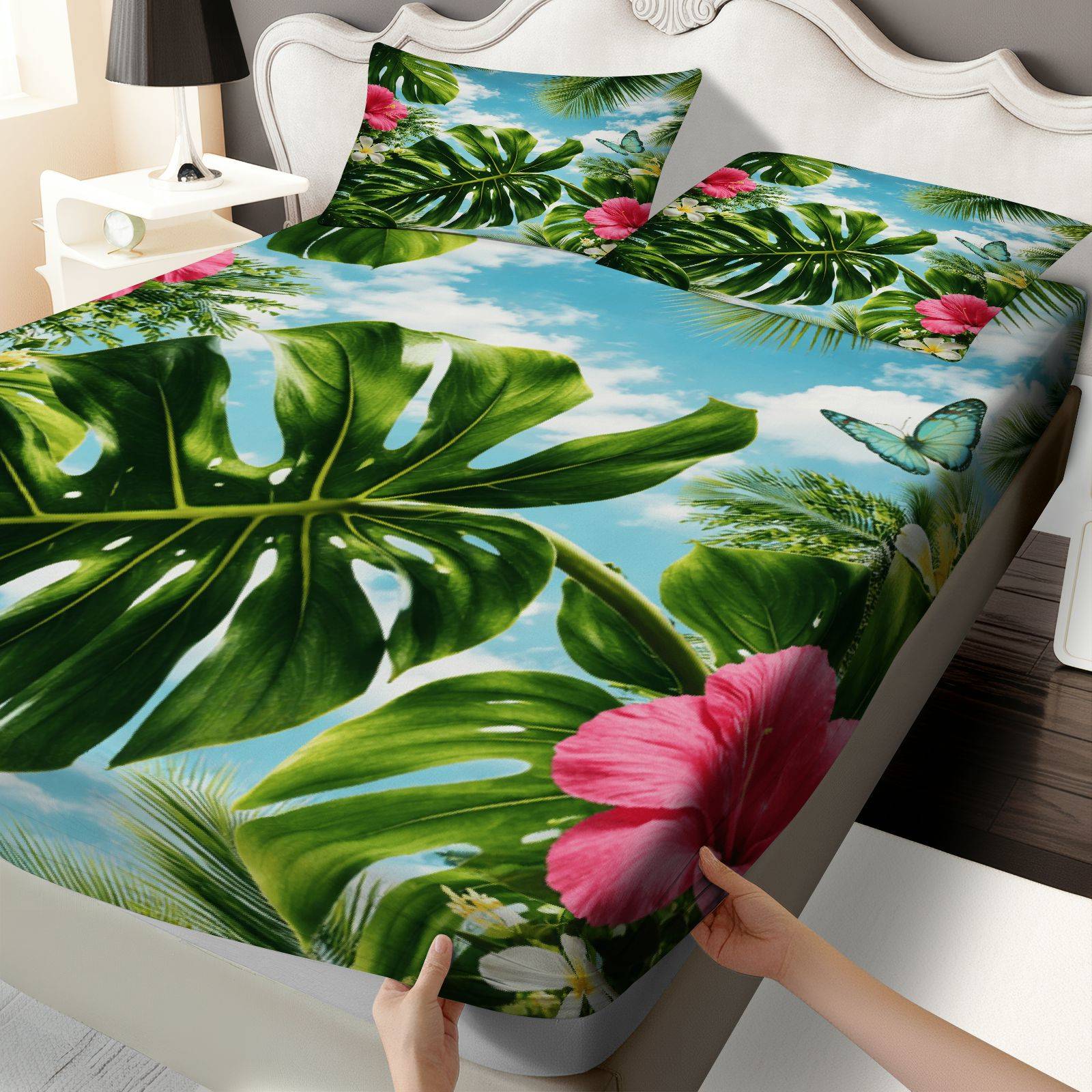 Tropical Hibiscus Bed Sheet Se - Fitted Bed Sheets Deep Pocket review and price