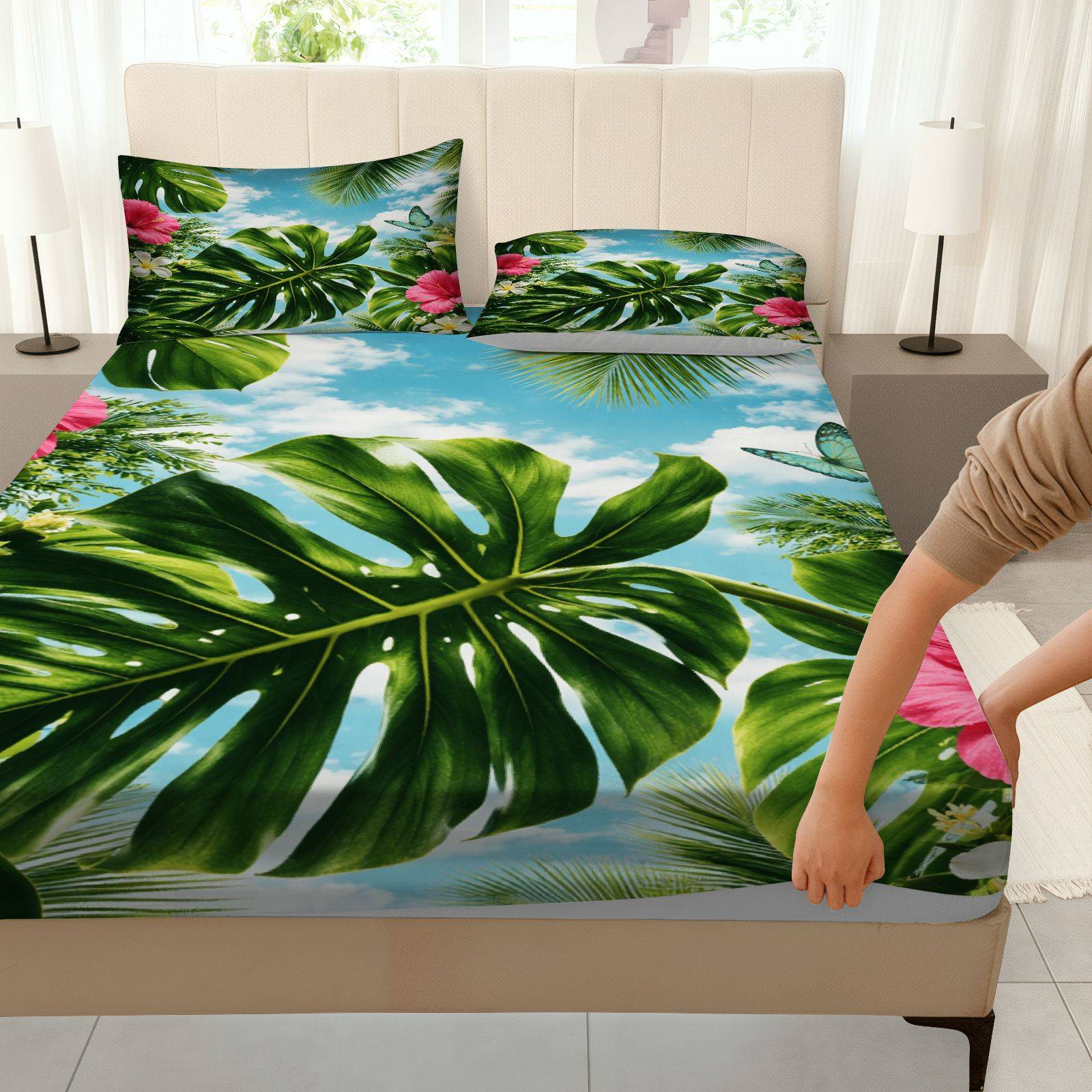 Tropical Hibiscus Bed Sheet Se - Fitted Bed Sheets Deep Pocket review and price