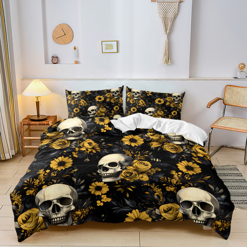 Dark Aesthetic Skull Yellow Fl - Aesthetic Floral Duvet Cover review and price