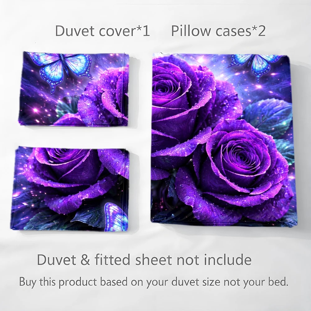 3Pc Dreamy Purple Rose Blue Bu - Duvet Cover Sets With Zipper review and price
