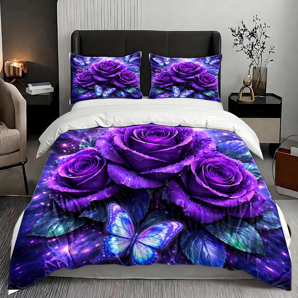 3Pc Dreamy Purple Rose Blue Bu - Duvet Cover Sets With Zipper review and price