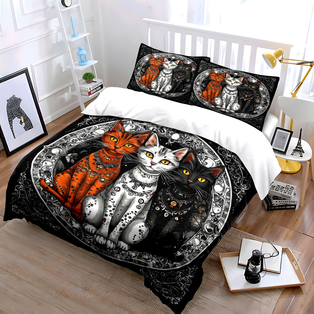 Three cats with ornate accesso - Duvet Cover Sets With Zipper review and price