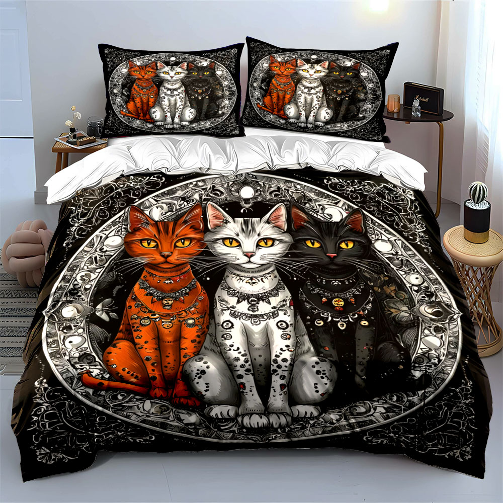 Three cats with ornate accesso - Duvet Cover Sets With Zipper review and price