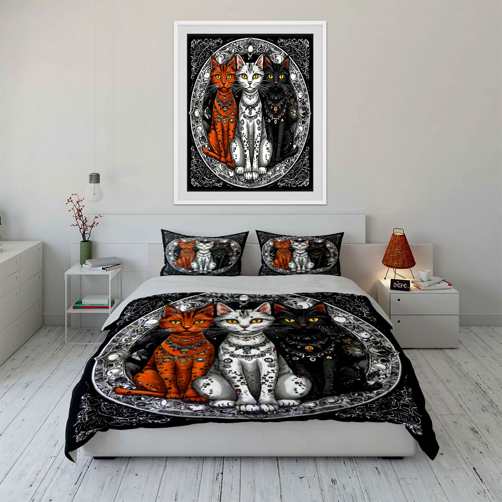 Three cats with ornate accesso - Duvet Cover Sets With Zipper review and price