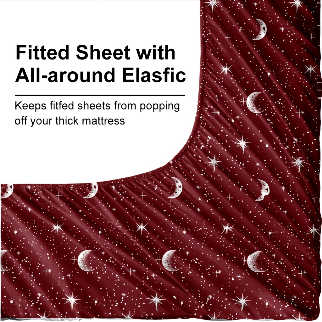 4Pcs Red Moon And Star Print M - Fitted Bed Sheets Deep Pocket review and price