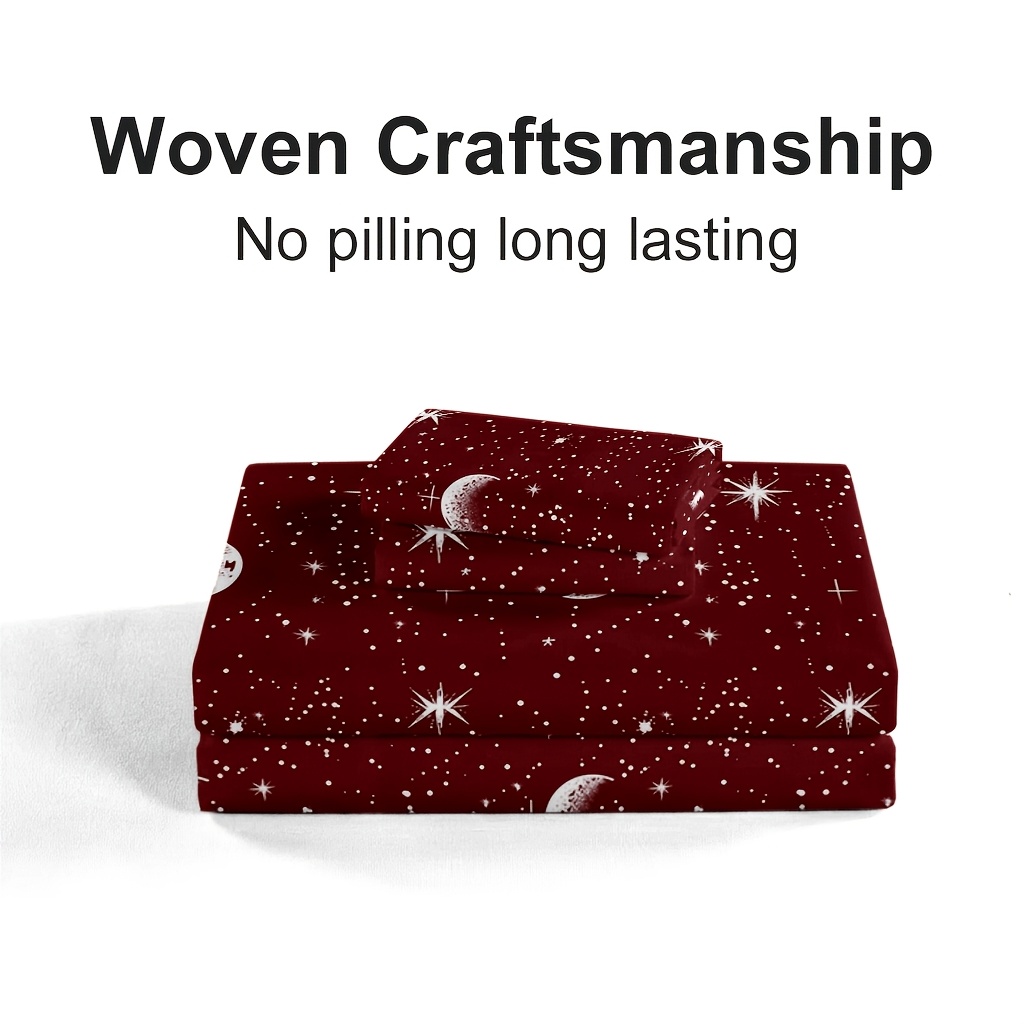 4Pcs Red Moon And Star Print M - Fitted Bed Sheets Deep Pocket review and price