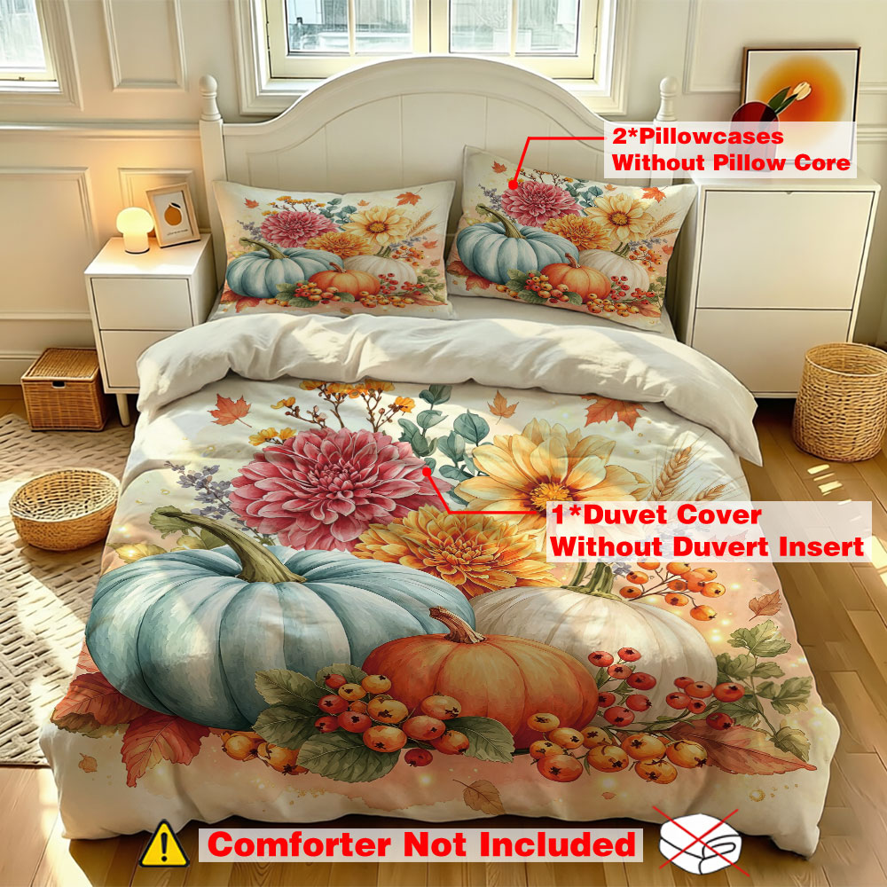 Watercolor Light Blue Pumpkin  - Aesthetic Floral Duvet Cover review and price