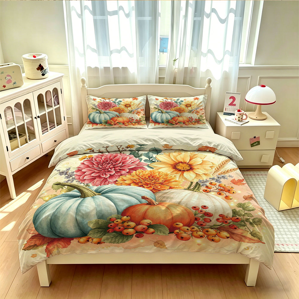 Watercolor Light Blue Pumpkin  - Aesthetic Floral Duvet Cover review and price