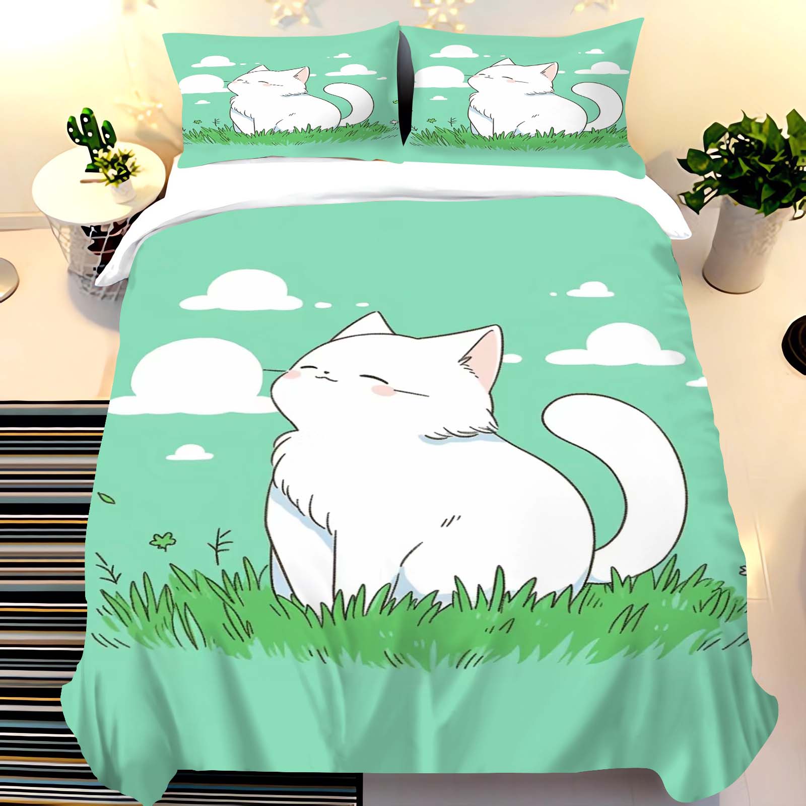 Cute Cat Print Bedding Set wit - Duvet Cover Sets With Zipper review and price