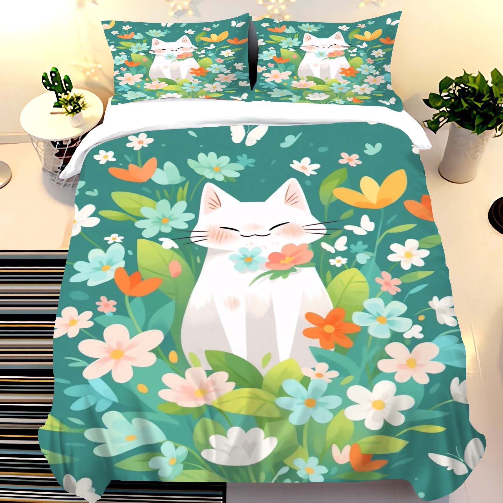 Cute Cat Print Bedding Set wit - Duvet Cover Sets With Zipper review and price