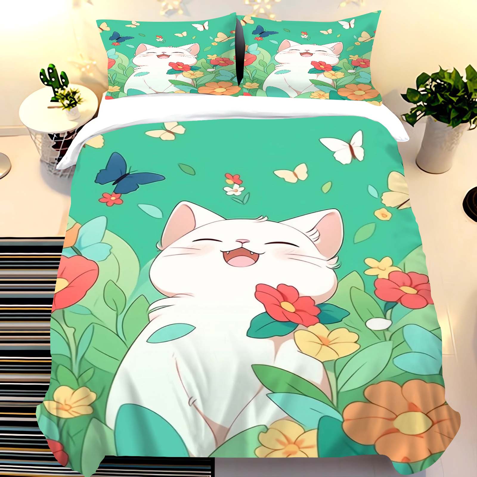 Cute Cat Print Bedding Set wit - Duvet Cover Sets With Zipper review and price