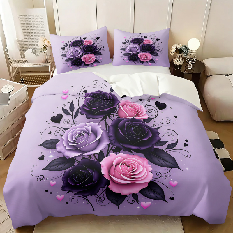 Purple Black Pink Rose Heart D - Aesthetic Floral Duvet Cover review and price